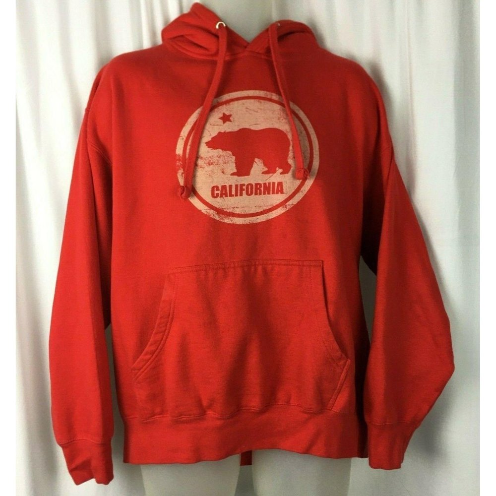 Hoodie Sweatshirt California Bear Men's Red Sz XL